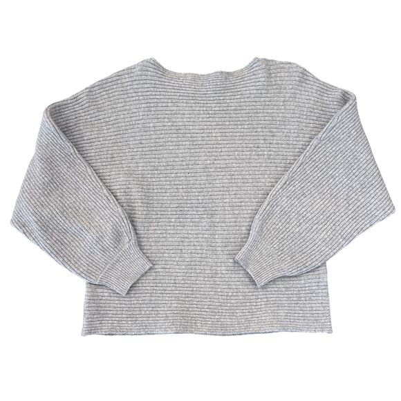 Nordstrom Open Edit Gray Ribbed Dolman Sleeve Cotton Blend Sweater - SIZE M - Picture 1 of 8
